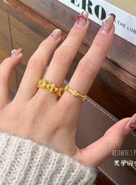 法式复古风精致拉丝锆石戒指