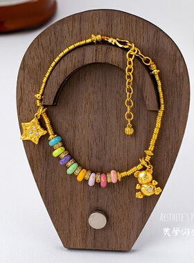 镀真金沙金锆石星星小熊手链新款