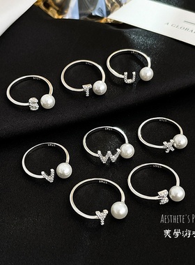 S925纯银镶钻合成珍珠戒指女