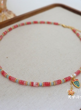 国潮国风天然石花朵新款锁骨链