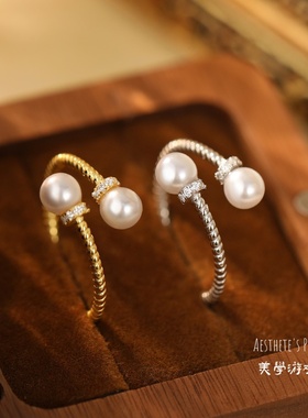 S925纯银复古珍珠戒指