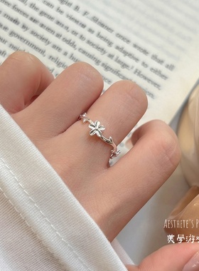 S999足银花朵戒指韩版ins风