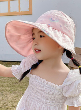 儿童空顶遮阳帽女童遮脸防紫外线户外防晒帽幼儿园户外太阳渔夫帽