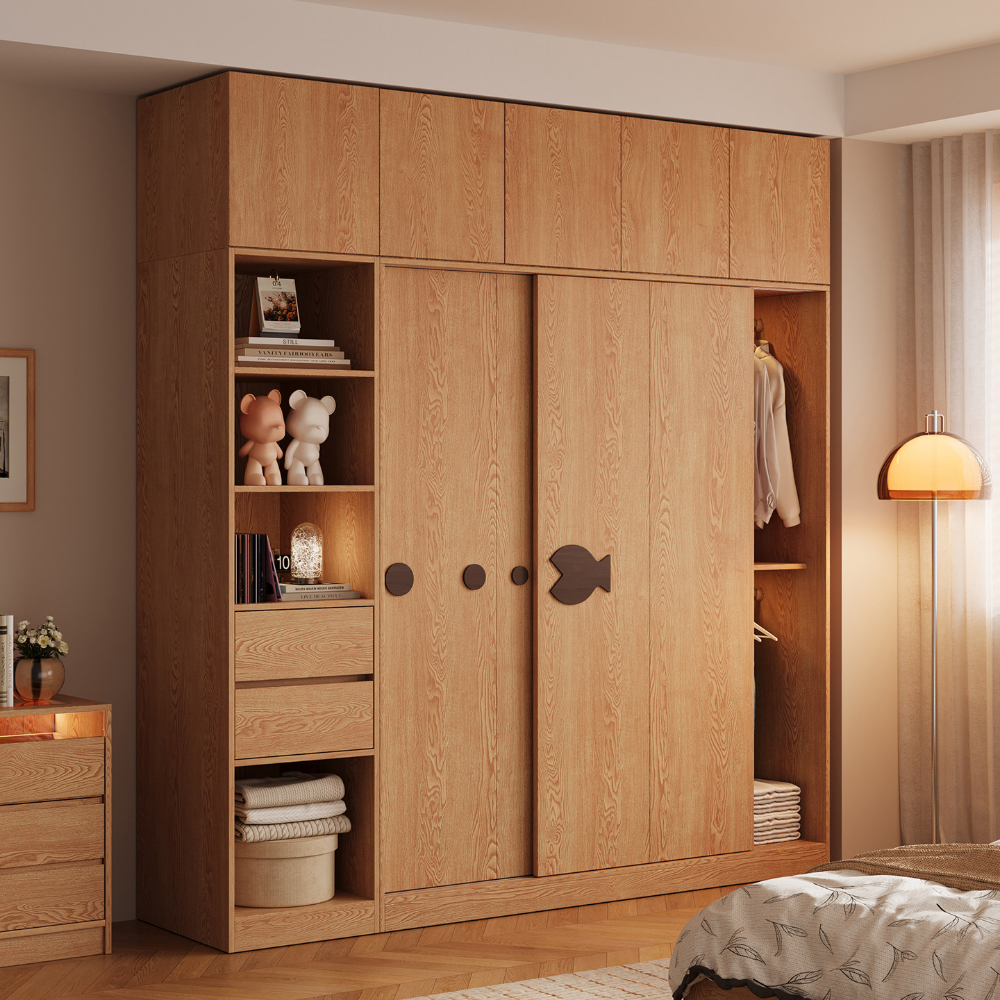 木兜家具泡泡鱼衣柜家用卧室实木大衣柜儿童推拉门款2026新款衣橱,淘宝优惠券,粉丝福利购,淘宝优惠卷