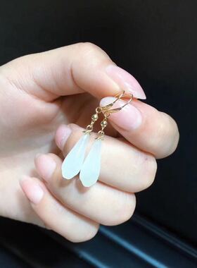 白玉兰花长款流苏金耳环送女友