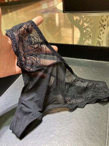 性感黑色透明超薄丁字裤欧美风内裤黑色中腰蕾丝T裤女 - 图3