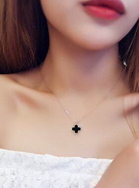 18k玫瑰金四叶草项链不掉色韩版