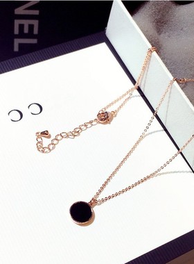 2023新款黑色吊坠太钢颈链不掉色
