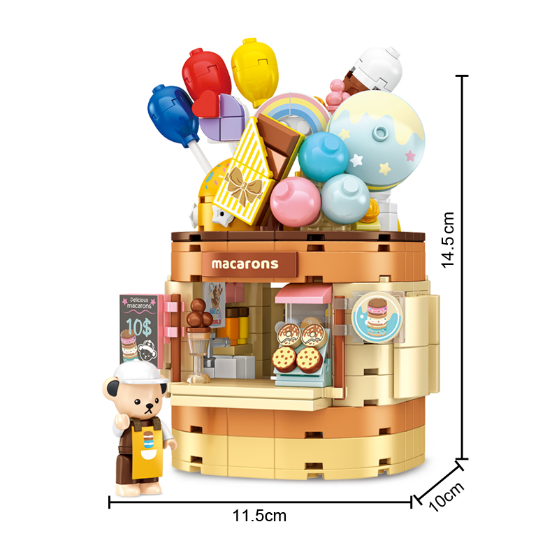潘洛斯积木马卡龙冰淇淋店组装模型儿童小颗粒拼装拼插玩具881201-图1