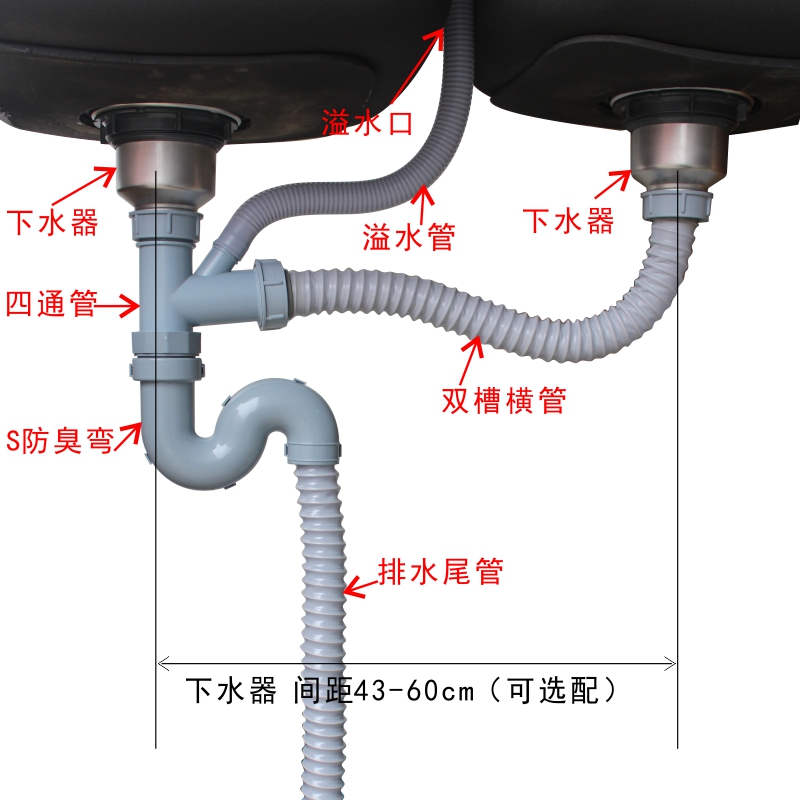 厨房水槽下水配件洗菜盆排水单双槽防臭全不锈钢出水管器配件包邮-图2