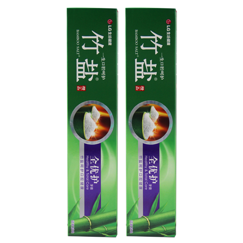 LG竹盐牙膏全优护精品220gx2支装清洁清新口气减黄牙渍护齿家庭装