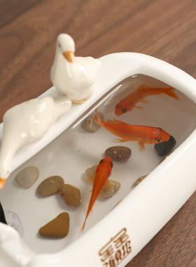 陶瓷微景观 自动循环流水器桌面家居装饰招财鱼缸喂猫宠物饮摆件