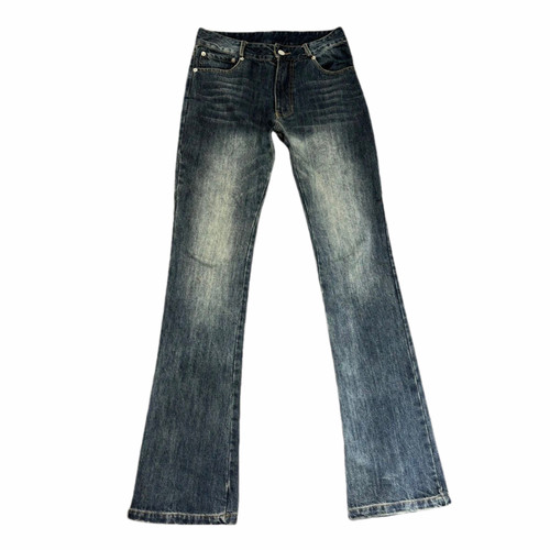 【包邮】海森堡bootcut复古蓝竹节褪色洗水做旧微喇版型牛仔裤男 - 图3