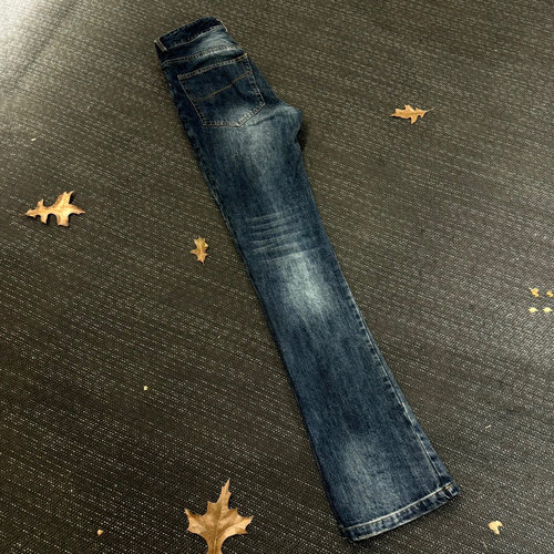 【包邮】海森堡bootcut复古蓝竹节褪色洗水做旧微喇版型牛仔裤男 - 图1