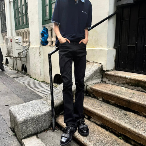 美式517复古黑牛高弹小众高街牛仔裤微喇Cleanfit修身显瘦长裤男 - 图2