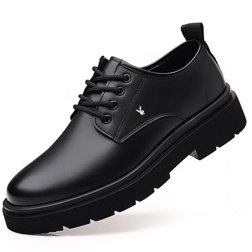 花花公子皮鞋男款冬季加绒真皮休闲鞋黑色工作商务正装结婚新郎鞋 - 图3