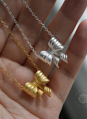 复古S925银大蝴蝶结立体项链女