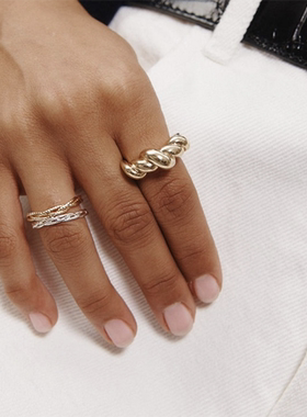 女S925复古叠戴尾戒编织链条麻花