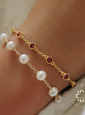 女S925纯银红刚玉复古纤细手链