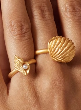 女S925银复古精致戒指海螺珍珠