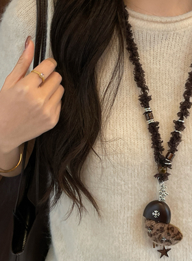 美拉德豹纹圣诞袜星星吊坠项链女