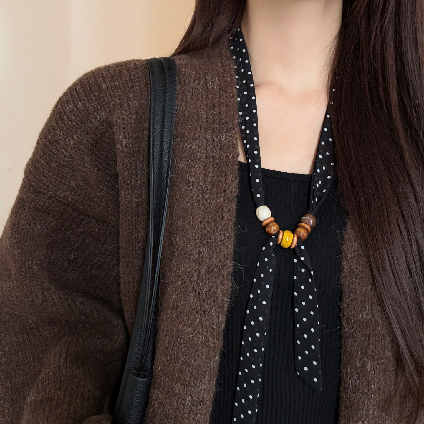 波点串珠丝巾项链女小众设计感可调节布艺锁骨链系脖围巾毛衣配饰,淘宝优惠券,粉丝福利购,淘宝优惠卷