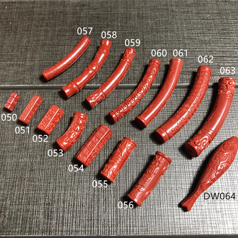 高含量帝王砂高抛朱砂桶珠长管弯管鱼形手串配件diy手链佛珠-图0