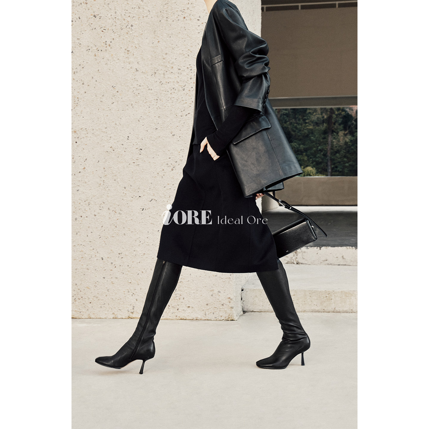 IORE理想矿石设计师原创 柔中有骨 弹力小羊皮细跟高跟及膝靴长靴 - 图0