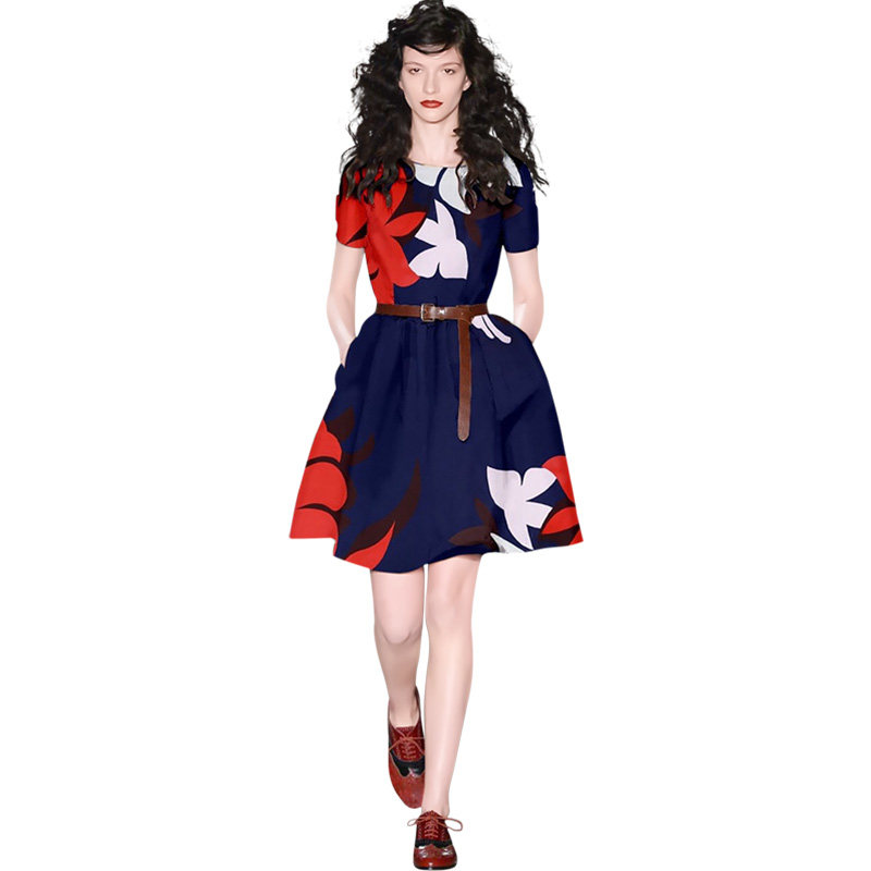 欧美气质减龄印花女2020新款连衣裙 迪菲丽格连衣裙