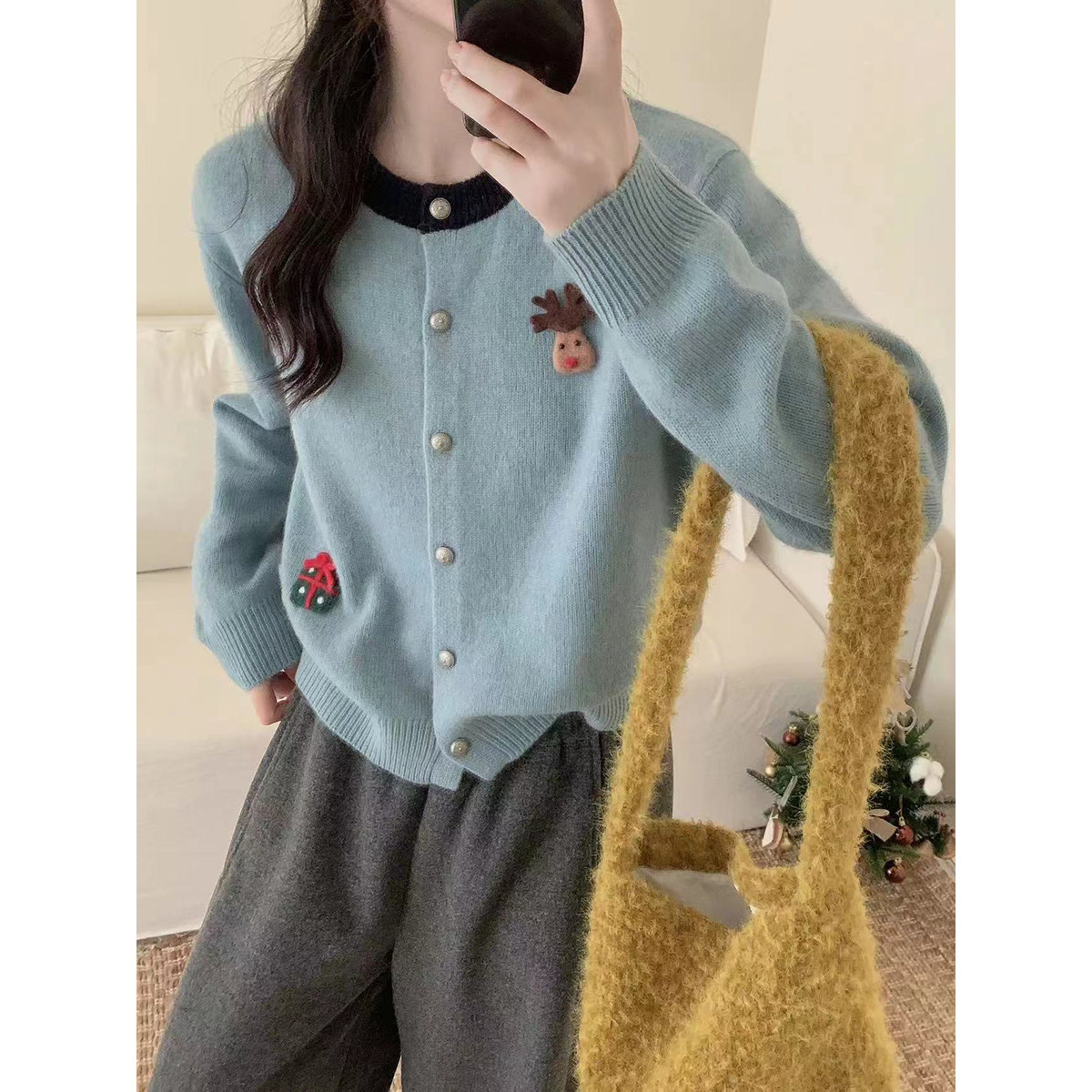 甜美可爱气质超好看圣诞红色毛衣女开衫秋冬季新款针织衫外套上衣,淘宝优惠券,粉丝福利购,淘宝优惠卷