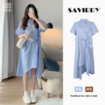 Spring and summer great size womens clothing 2022 new micro-fat mm cover with slim fit style superior shirt-style foreign dress chic