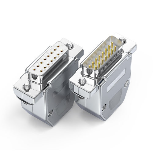 DB15公头母头焊线连接器15针并口串口插头db15焊接式插头镀铬银壳 - 图0
