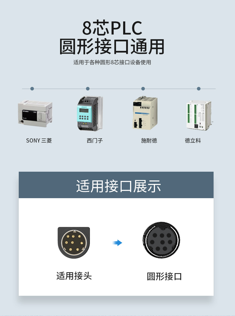 纯铜MD8连接线PLC触摸屏圆头8针通讯线8芯公对公伺服编程器数据线 - 图3