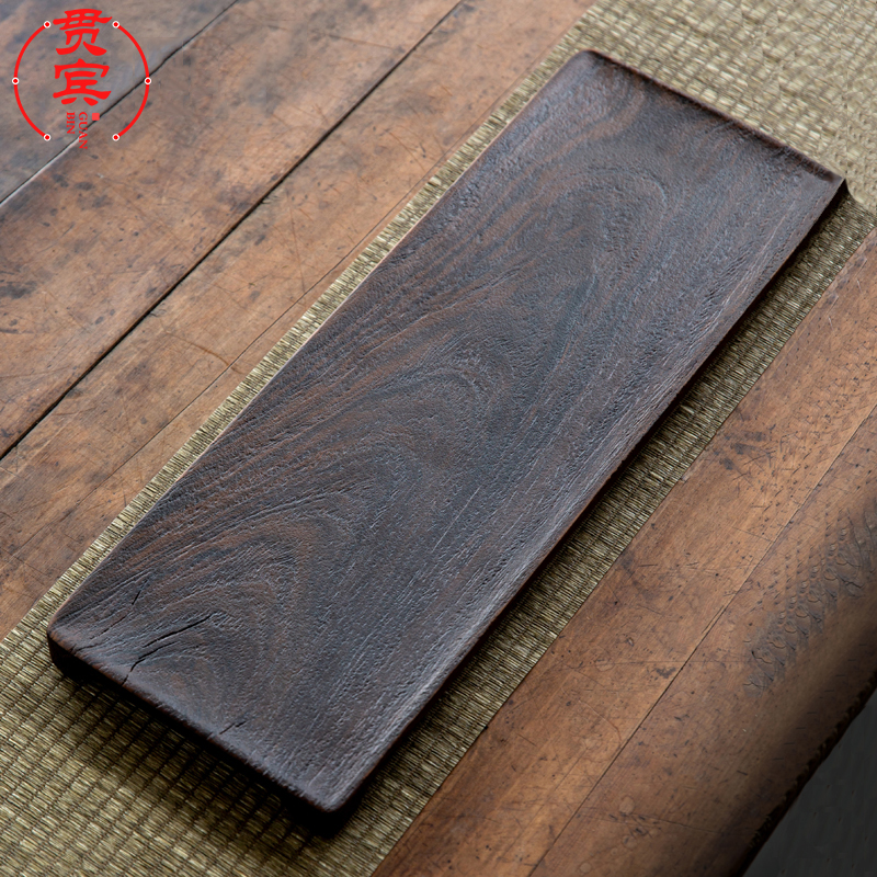 茶盘整块实木干泡台黑檀木喷沙新中式复古家用客厅功夫茶道茶托盘 - 图0