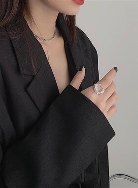 【厂家批发】镀S925银法式质感纹理白水晶开口戒指女仿月光石指环