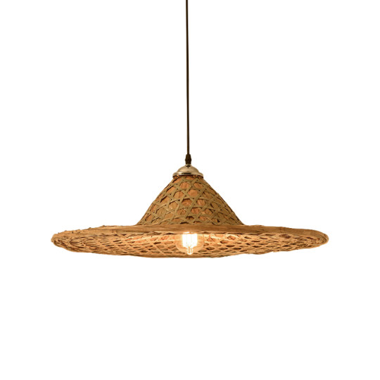 Chinese Zen style straw hat chandelier, hotel snack bar, farmhouse restaurant, catering pastoral bamboo woven retro bamboo hat lamp