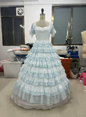自制Vintage古着礼服 新款甜美拼接蕾丝花边蛋糕裙连衣裙