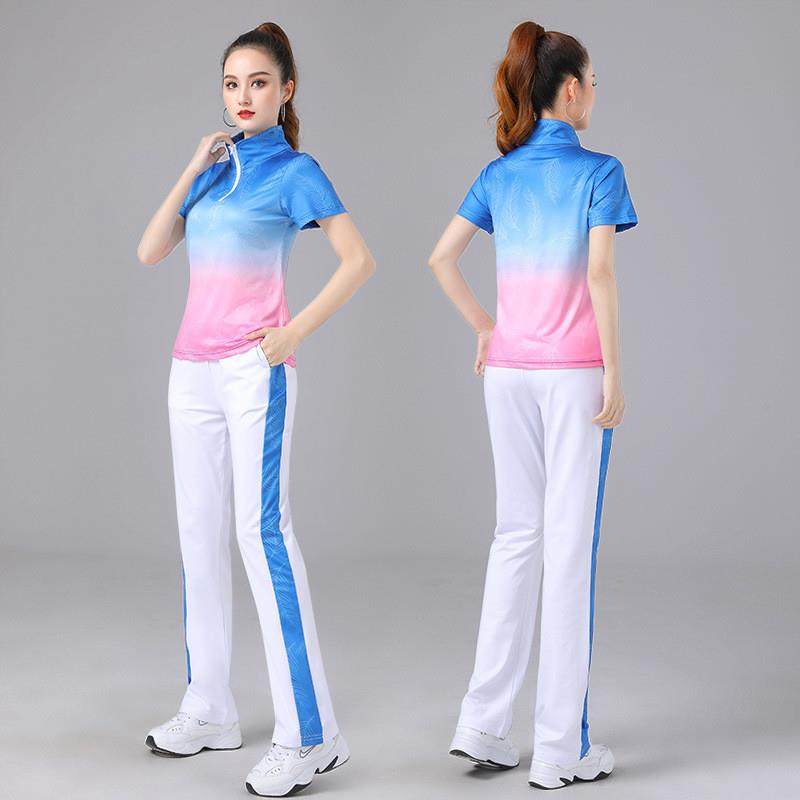 2025新款广场舞服装套装女长短袖t恤渐变撞色休闲运动健身舞蹈服,淘宝优惠券,粉丝福利购,淘宝优惠卷