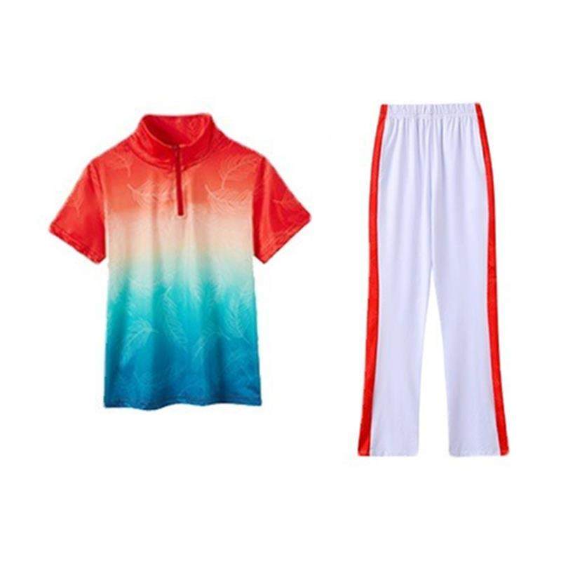 2025新款广场舞服装套装女长短袖t恤渐变撞色休闲运动健身舞蹈服,淘宝优惠券,粉丝福利购,淘宝优惠卷