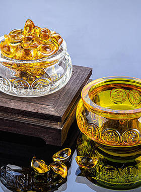 聚宝盆招财摆件金透明色水晶玻璃