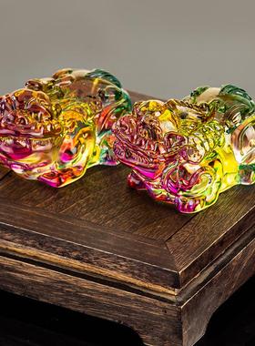 黄水晶琉璃貔貅摆件金色彩色