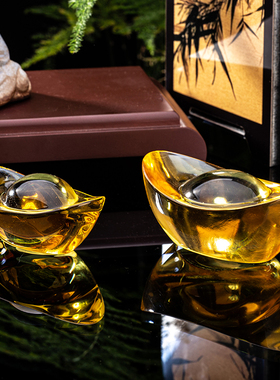 水晶元宝摆件金黄元宝家居装饰