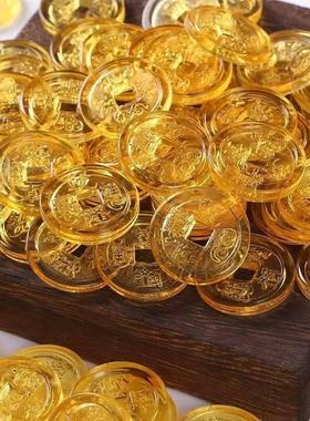 黄水晶铜钱钱币摆件开业礼品