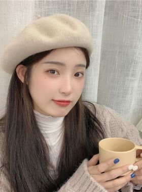 画家帽女秋冬羊绒贝雷帽