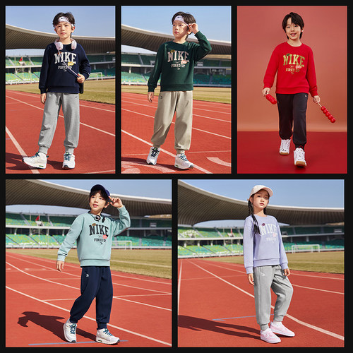 NIKE 3BRAND童装男女童套装运动2件套儿童中童大童卫衣卫裤休闲潮 - 图1