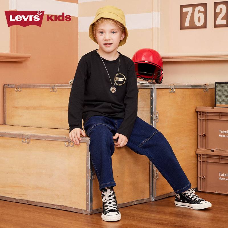 Levi's李维斯童装2024春秋新品男童纯棉长袖T恤儿童中大童打底衫