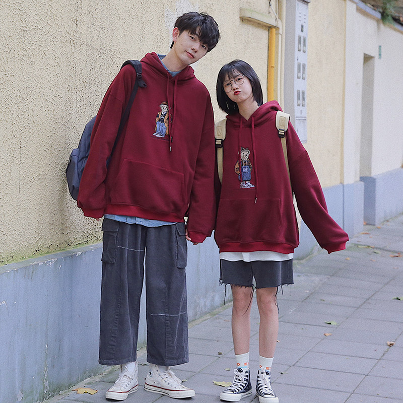 衫岛小熊刺绣情侣连帽男女ins卫衣 衫岛卫衣