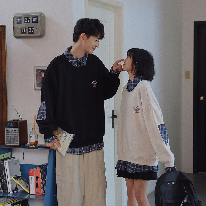 衫岛情侣男春秋季设计感格子潮卫衣 衫岛卫衣