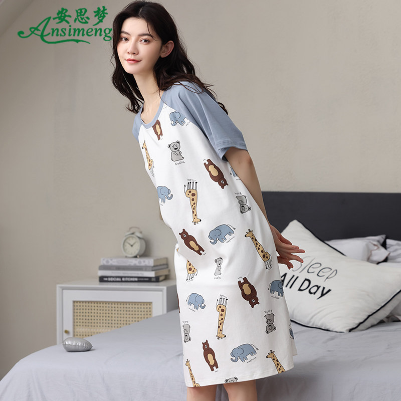 夏季纯棉短袖卡通韩版宽松女睡衣 安思梦睡裙