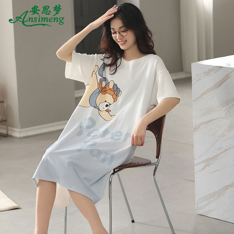 夏季睡裙新款短袖纯棉圆领卡通中裙 安思梦睡裙